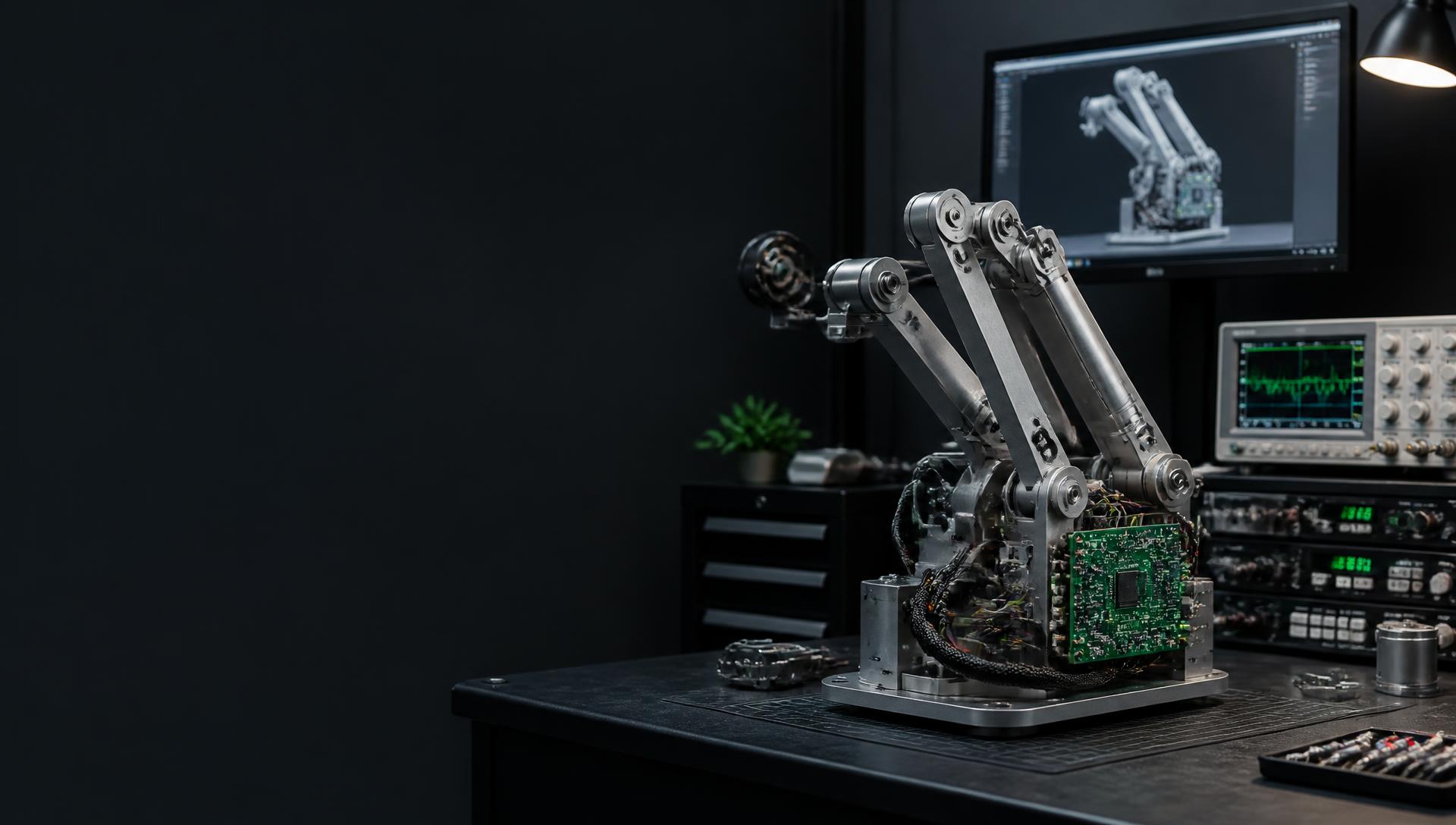 Robotic mechanism and embedded electronics on an engineering workbench